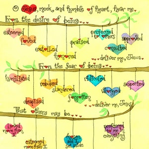 Litanei der Demut mit Regenbogen Herz, personalisiertes Geschenk; Konfirmation; Katholische Gebetskunst für Frau, Mutter, Tochter; HANDLUNG,Fiat 90