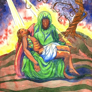 Aquarela Pietá com Oração Magnificat Lucas 1:46-48; Presente personalizado para Padre, Pastor, Ordenação; Notecards Cartão de Oração Favores de Holycard