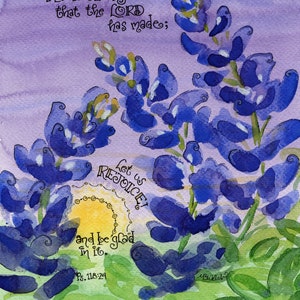 Bluebonnets met Psalm 118:24 Dit is de Dag; Christelijke notitiekaarten voor alle gelegenheden; Gepersonaliseerd cadeau voor moeder, Moederdag; Gebedskaarten