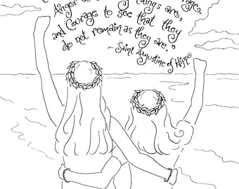 Hope, Anger, and Courage - St. Augustine Quote - Printable Coloring Page, Sisters, Daughters, Beach, Sunday School, Homeschool, RE Activity