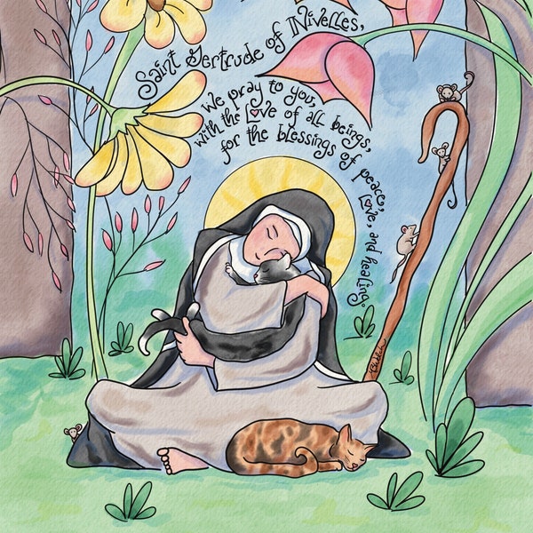 PRINTABLE Patron Saint of Cats & Gardeners, St Gertrude of Nivelles; (St Roch Patron of Dogs coming soon!); Confirmation Gift; download