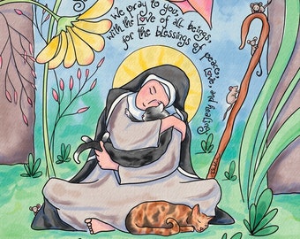 Schutzpatronin der Katzen & Gärtner, St. Gertrude von Nivelles; (St. Roch Schutzpatron der Hunde in Kürze!) Personalisiertes Konfirmationsgeschenk; Gebetskarten