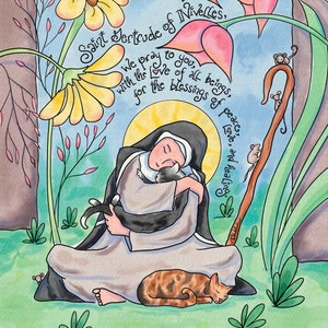 Patron Saint of Cats & Gardeners, St Gertrude of Nivelles St Roch Patron of Dogs coming soon Personalized Confirmation Gift prayercards image 1