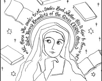 Edith Stein/St Teresa Benedicta of the Cross - Catholic Saint Coloring Page for All Ages with Quote; Homeschool, RE, Women's Retreat