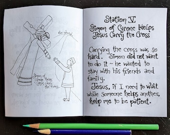 Stations of the Cross Coloring Page Booklet for Children; includes Mini-Meditations - Printable Instant Download - Catholic, RE, Homeschool