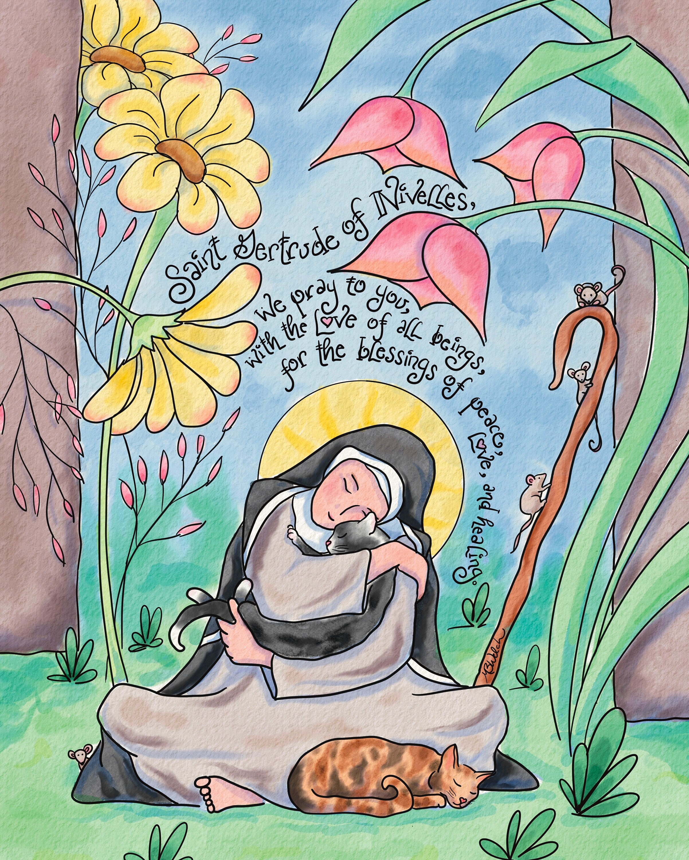 Patron Saint of Cats & Gardeners, St Gertrude of Nivelles; (St Roch Patron of Dogs coming soon!) Personalized Confirmation Gift; prayercards