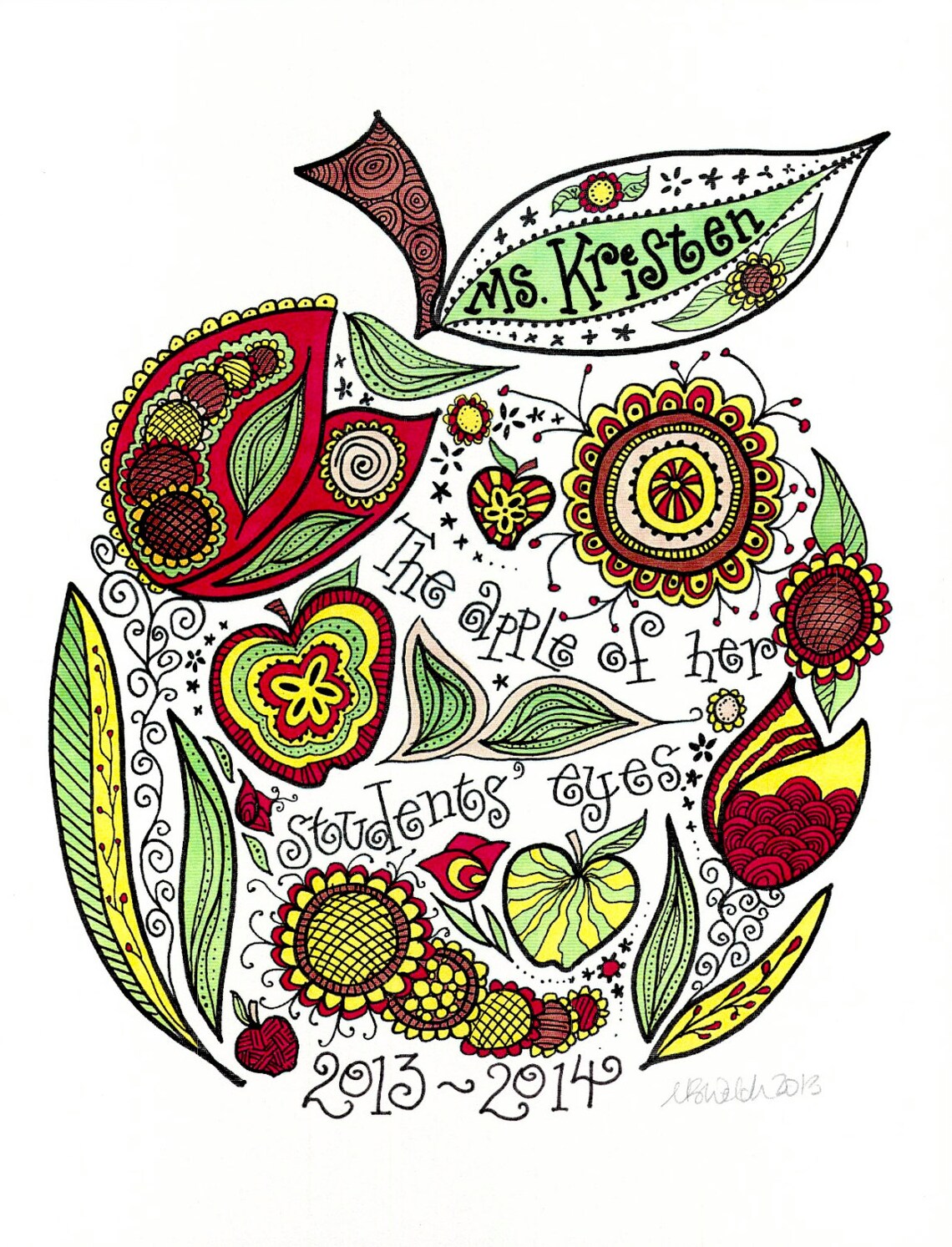 Personalized Teacher Gift Apple for Teacher 8x10 Art Prints Etsy