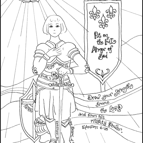 Armor of God and Joan of Arc Bundle, Printable Coloring Pages for All Ages! Ephesians 6; Homeschool, RE, RCIA, 1st Communion, Retreats