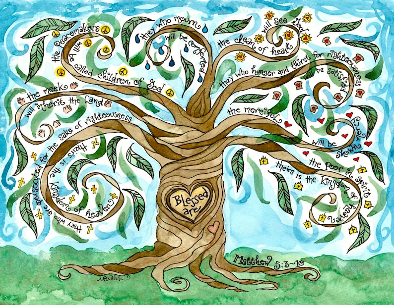 Beatitudes Tree Scripture Art Matthew 5 3-10 Blessed are image 1