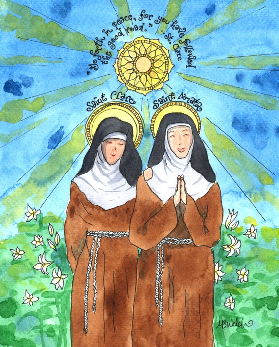 Saint Clare of Assisi and Saint Amata amy Catholic Art Etsy