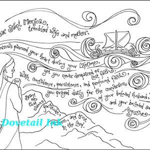 Printable Saint Monica Prayer Art Catholic Coloring Page for All Ages Homeschool, RE, RCIA, ACTS or Women's Retreat Activity image 1