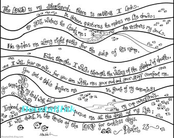 Psalm 23 Coloring Page for Grownups! Christian art, the Lord is my Shepherd, Scripture Art, Retreat activity, RE Sunday School