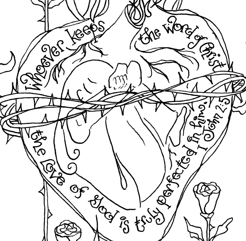 Printable Sacred Heart Coloring Page for Girls Catholic for | Etsy