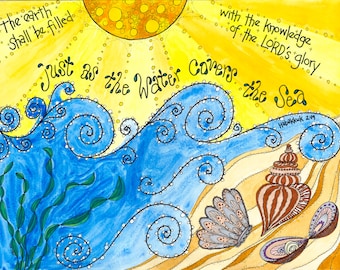 Habakkuk 2:14 Ocean Scripture Art, Personalized Gift, "As the Water Covers the Sea", Baptism Gift; Glory Be, Doxology; Prayercards, Journals