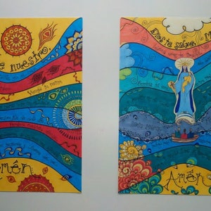 Spanish Our Father & Hail Mary with Our Lady of Charity set of 2; Personalized Gift; Padre Nuestro, Dios Te Salve María; Prayercard Notecard