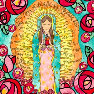 Our Lady of Guadalupe, Mystical Rose - Personalized Gift for First Communion, Confirmation; Art prints, Notecards, Prayercards, Journal