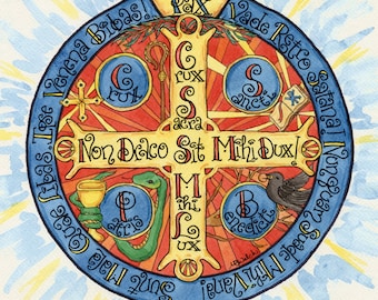 Saint Benedict Medal in Latin and English set of 2 - Catholic Decor, Personalized Confirmation Gift, Housewarming, Priest; Notecard Holycard