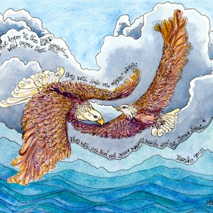 On Eagles' Wings - Gepersonaliseerd cadeau voor papa, bruiloft, jubileum, sympathie, beterschap; Christelijk; Jesaja 40 31; Notitiekaarten Gebedskaarten