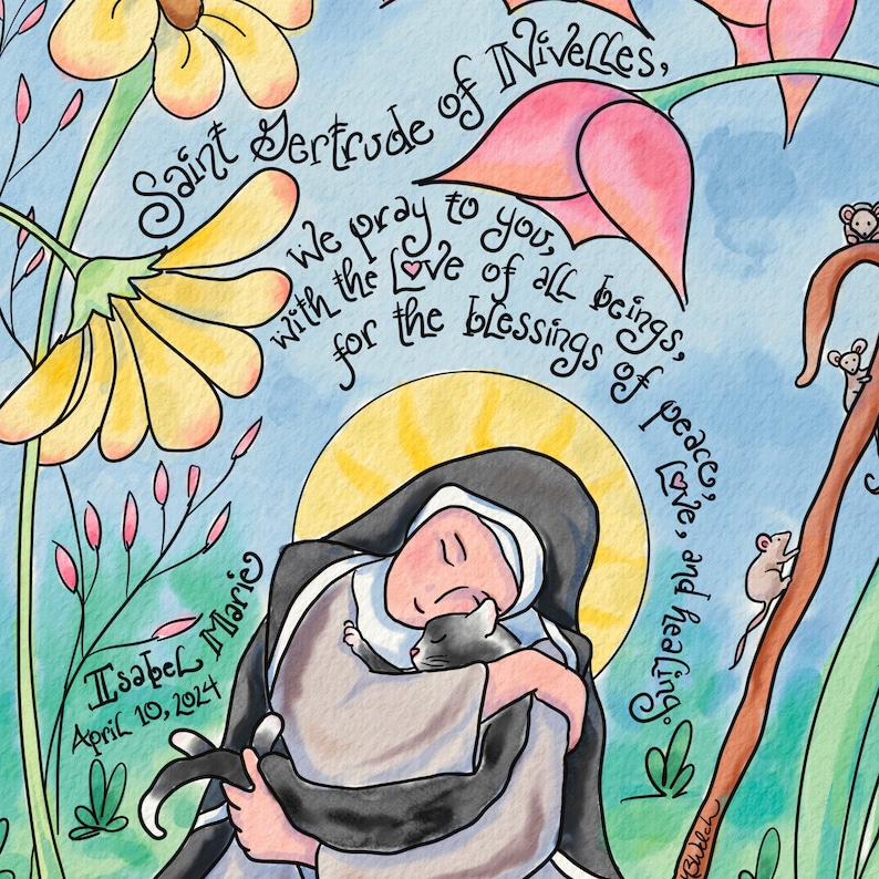 Patron Saint of Cats & Gardeners, St Gertrude of Nivelles St Roch Patron of Dogs coming soon Personalized Confirmation Gift prayercards image 5