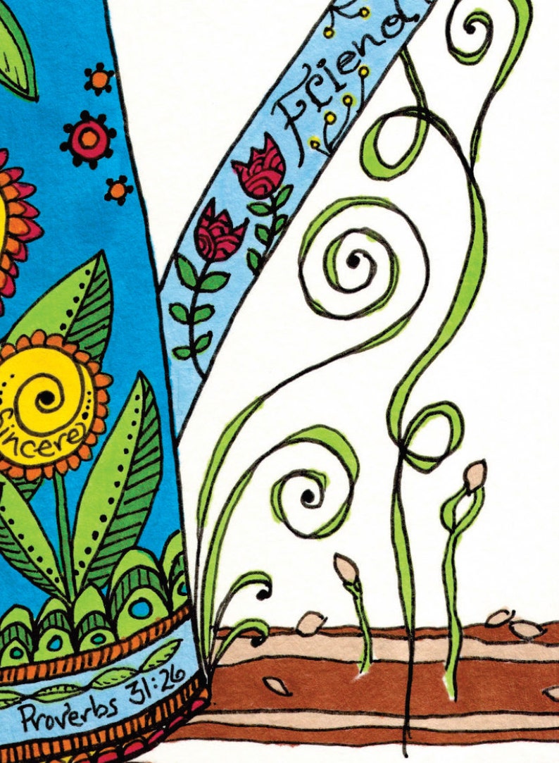 Wunderliche Gießkanne Kunstdruck für Großmutter mit Sprüche 31, Schriftkunst, 8x10, 12x12, bunt, Gartenarbeit, personalisiertes Geschenk Bild 4