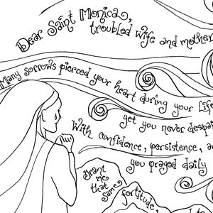 Printable Saint Monica Prayer Art Catholic Coloring Page for All Ages Homeschool, RE, RCIA, ACTS or Women's Retreat Activity image 2