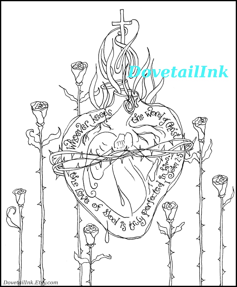 Printable Sacred Heart Coloring Page for Girls Catholic for Etsy