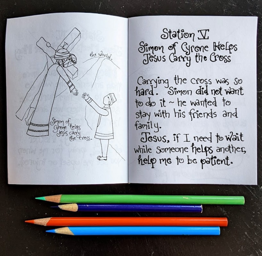 Stations of the Cross Coloring Page Booklet for Children; Includes Mini