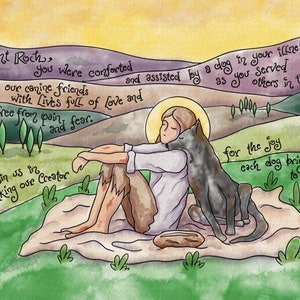 Saint-Roch, saint patron des chiens ; Cadeau de confirmation personnalisé ; (Sainte Gertrude, patronne des chats, est également disponible !) ; cartes de correspondance, cartes de prière