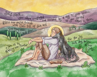 Patron Saint of Dogs, St Roch; PRINTABLE Gift; Confirmation Gift; Sympathy; (Patron of Cats, St Gertrude, also available!); Last Minute Gift