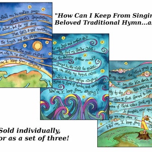 How Can I Keep From Singing? Hymn Art - Set of 3 Prints; Gift for Church Musician, Organist, Choir Leader, Retirement Gift; Notecard Set