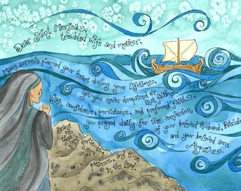 Saint Monica Catholic Prayer Art for Mothers, Wives; Personalized Gift for Wife or Mom; Print of Watercolor; Sympathy; Notecards Prayercards