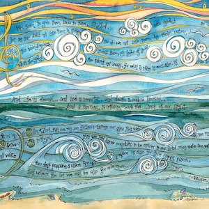 Em Memória de... Arte com Oração de Luto, Presente de Simpatia Personalizado; Oceano, Música, Horizonte, Pôr do Sol; Cartões de notas, cartões de simpatia; Cartões sagrados