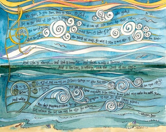 In Memory Of... Art with Bereavement Prayer, Personalized Sympathy Gift; Ocean, Music, Horizon, Sunset; Notecards, Sympathy Cards; Holycards