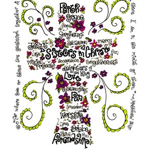 Zusters in Christus gepersonaliseerd cadeau; Kruis Wordart met Matteüs 18:20, retraites; Tijdschriften, notitiekaarten, gebedskaarten; christelijk katholiek