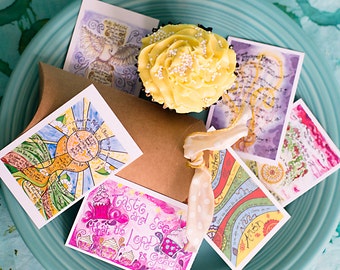 Prayer Card Gift Set, Unique idea for Valentine's or Easter basket, Contemporary prayer and scripture art, Christian, Catholic, Colorful