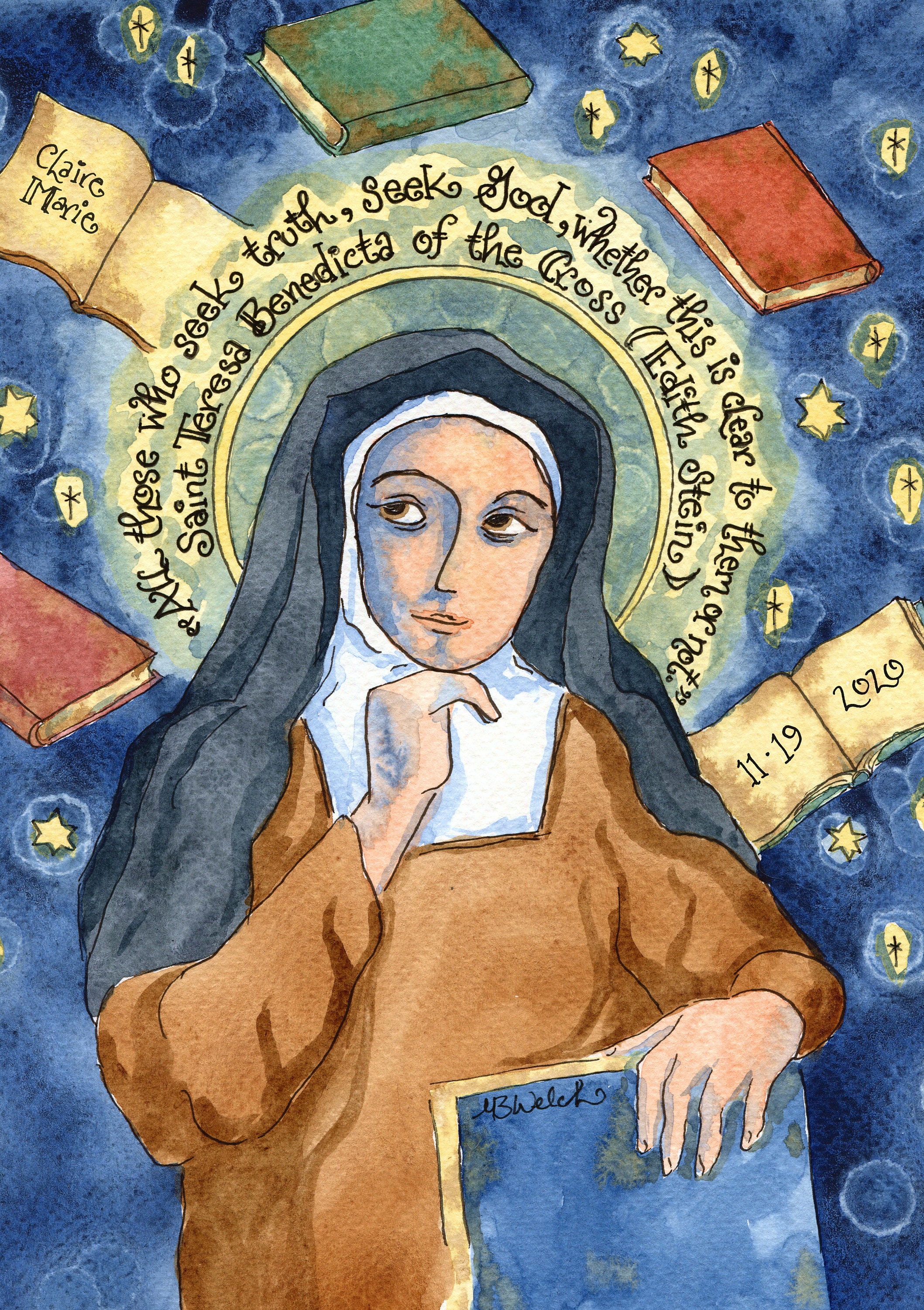 Edith Stein/st Teresa Benedicta of the Cross Catholic Art Personalized  Confirmation Gift Carmelite Book-lover, Student Prayercards - Etsy Canada