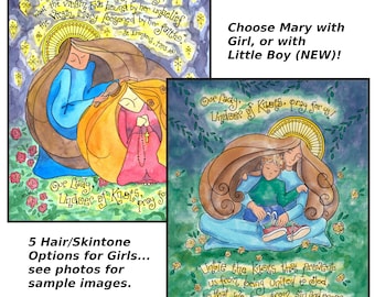 Our Lady Undoer of Knots Catholic Art Print with St Irenaeus Quote, Personalized Gift for First Communion, Confirmation; Notecards Holycards