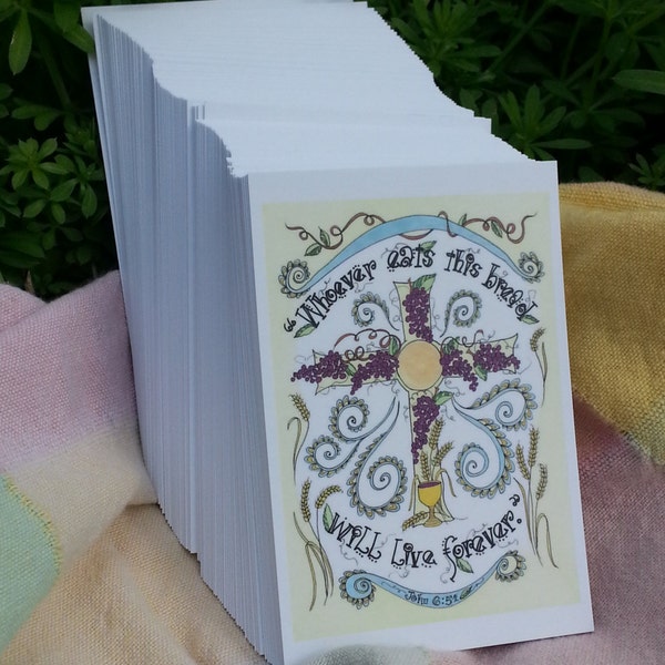 Catholic Prayer Cards, Bulk Order of 100, 75, or 50; optional variety up to 10 styles, Christian, contemporary, bright colors, modern