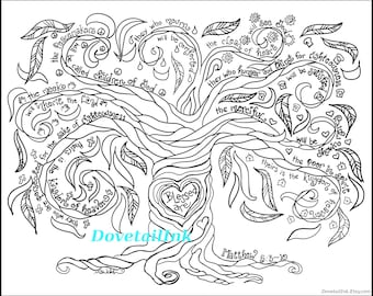 Four Seasons Tree Coloring Page BUNDLE with Beatitudes, Fruits/Gifts of the Spirit, Ten Commandments; Christian Retreats, RE, Sunday School