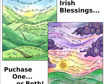 Irish Blessing Watercolors "May the Road" and "Enough," Personalized Graduation Gift, Confirmation, Sympathy; Art Print, Notecards Holycards