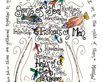 Fishers of Men Personalized Gift; Confirmation, Pastor or Priest, Dad Father&#39;s Day; Cross Art; Print, Notecards, Prayercards, Holycards