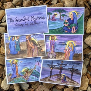Rosenkranz-Set für Kinder und Erwachsene Alle 20 Geheimnisse mit Meditations, Set mit 24 Karten, doppelseitig farbig, katholisch, RE, Hausschule Bild 8