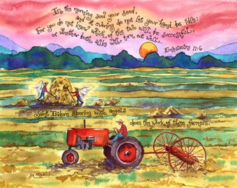 St Isidore, Patron Saint of Farmers, San Ysidro - Personalized Gift for Farmer, Gardener, Ranch; Antique Tractor; Notecards, Prayercards