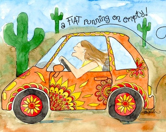 FIAT Running on Empty, Whimsical Catholic Illustration, gift for girlfriend, sisters, retreats, sympathy; Gift-Boxed Notecards; Prayercards