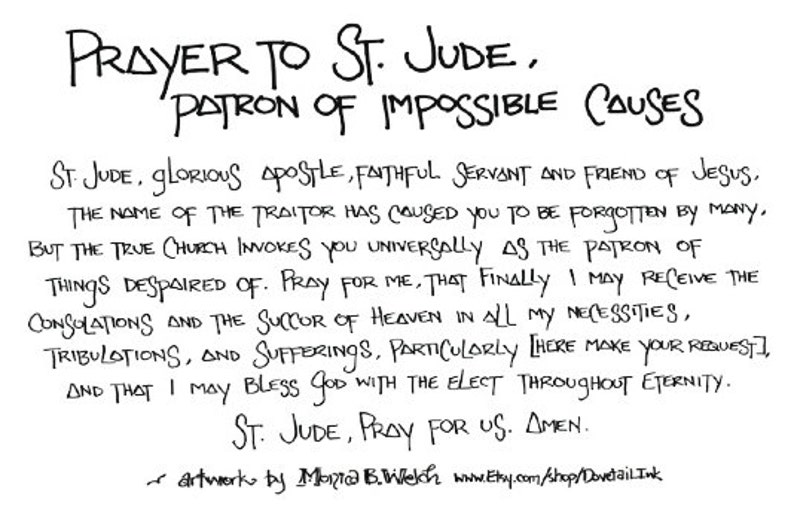 St Jude Patron of Impossible Causes Catholic Prayer Art Etsy