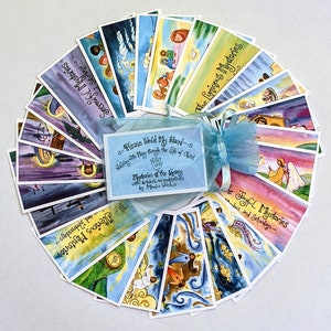 Rosenkranz-Set für Kinder und Erwachsene Alle 20 Geheimnisse mit Meditations, Set mit 24 Karten, doppelseitig farbig, katholisch, RE, Hausschule Bild 3