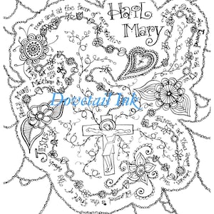 Printable Hail Mary Catholic Prayer Coloring Page for Grownups!