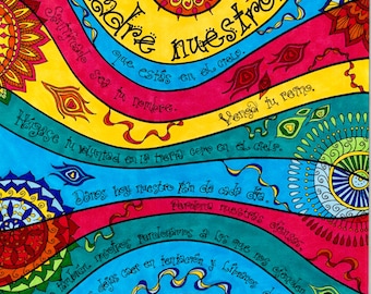 Lámina artística de Padre Nuestro, Padre Nuestro en español; Regalo personalizado; Arte católico, Padrenuestro, Arte de oración; Tarjetas de notas, Tarjetas de oración, Estampa sagrada