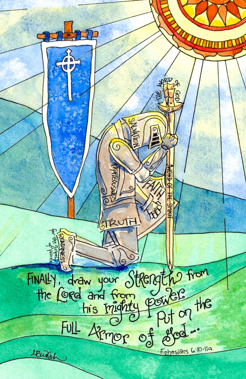 Armor of God, Personalized First Communion Gift, Ephesians 6 Scripture Art, Catholic, Christian, Knight, boys room decor, notecards, journal image 1