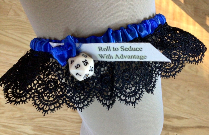 RPG or Dungeons and Dragons wedding garter. choice of colors, 'Roll for Seduction' // d20 dice 